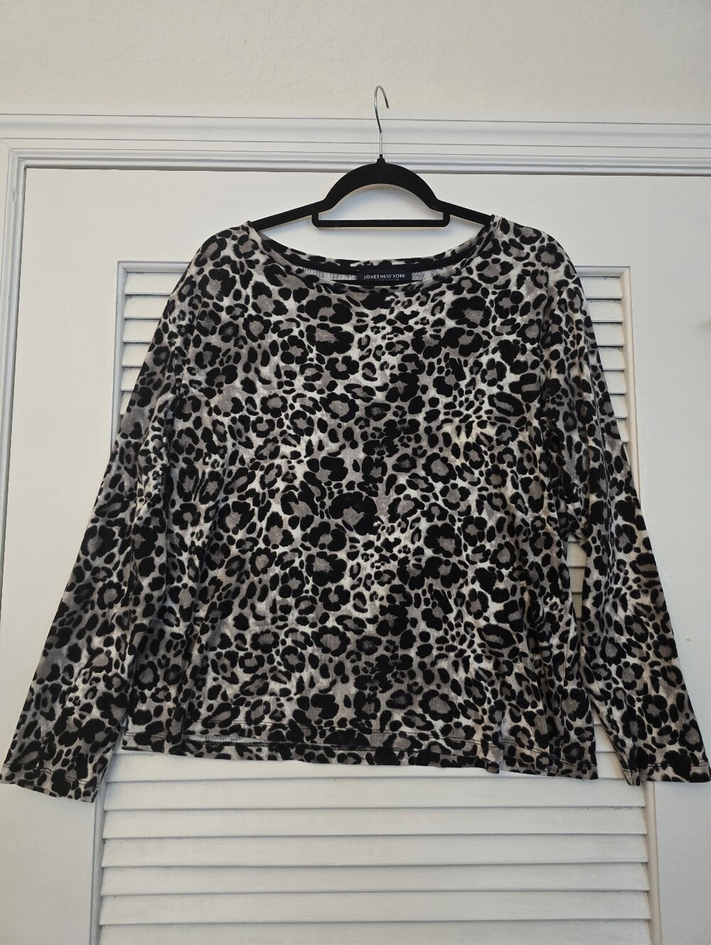 Jones New York Leopard Print Long Sleeve Top Size 1X - Black & Cream